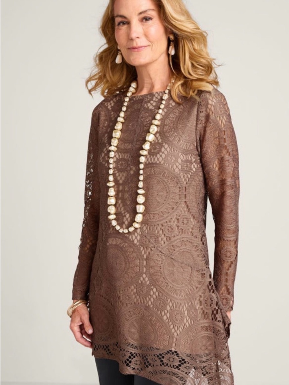 Soft Surroundings Brown Crochet Lace Tunic Size L